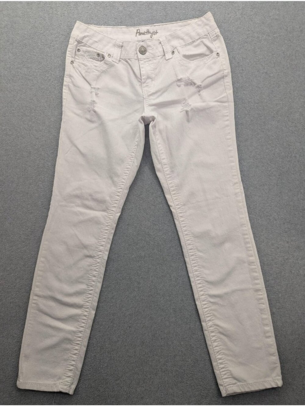 Amethyst Jeans Skinny Jeans Juniors 11 White Mid Rise Distressed Lace Stretch